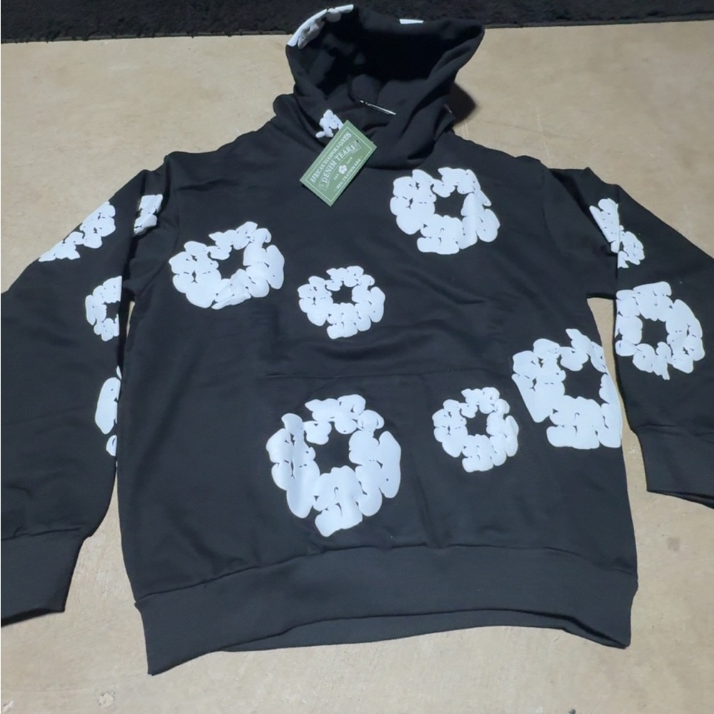 Black and White Denim tear hoodie